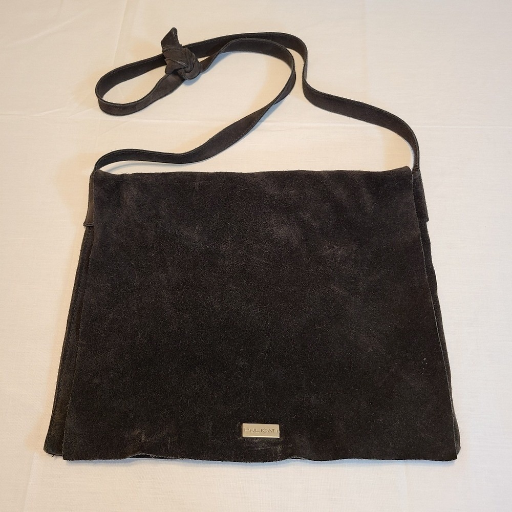 100% Leather Pulicati Slouchy Black Crossbody Shoulder Purse Bag‎